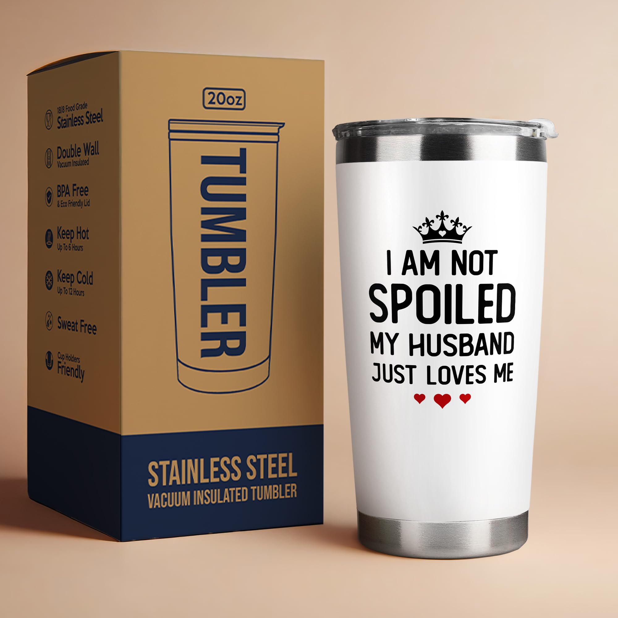 KatAndNat Tumbler blanco 20 oz, diseño romantico para casa.