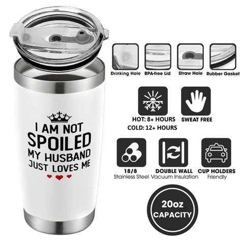 KatAndNat Tumbler blanco 20 oz, portable para bolsos y salidas.