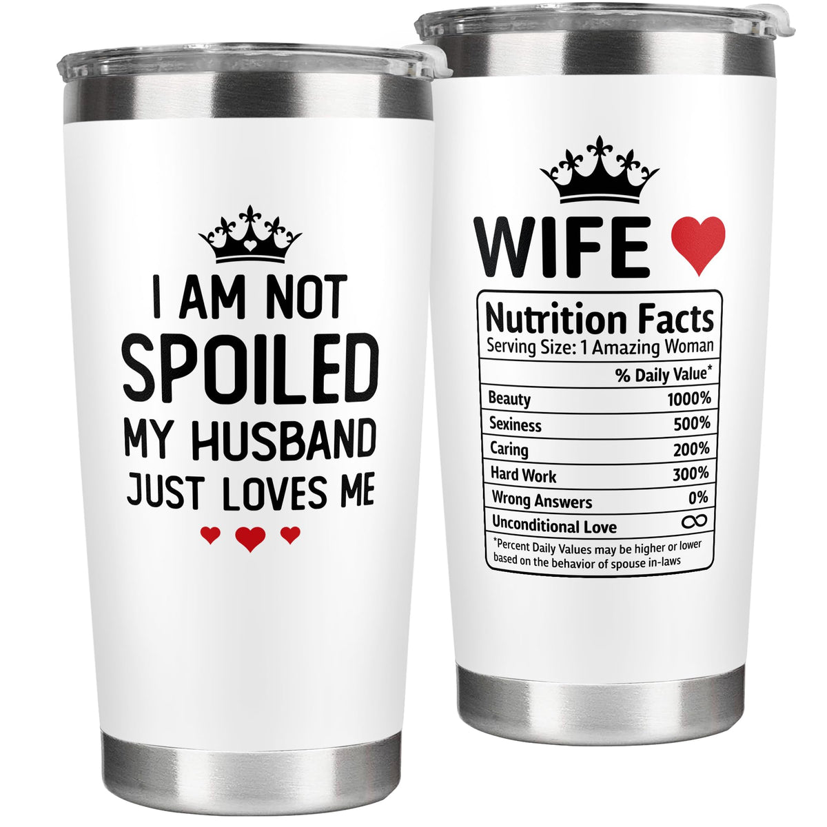 KatAndNat Tumbler blanco 20 oz, regalo romantico para ella.