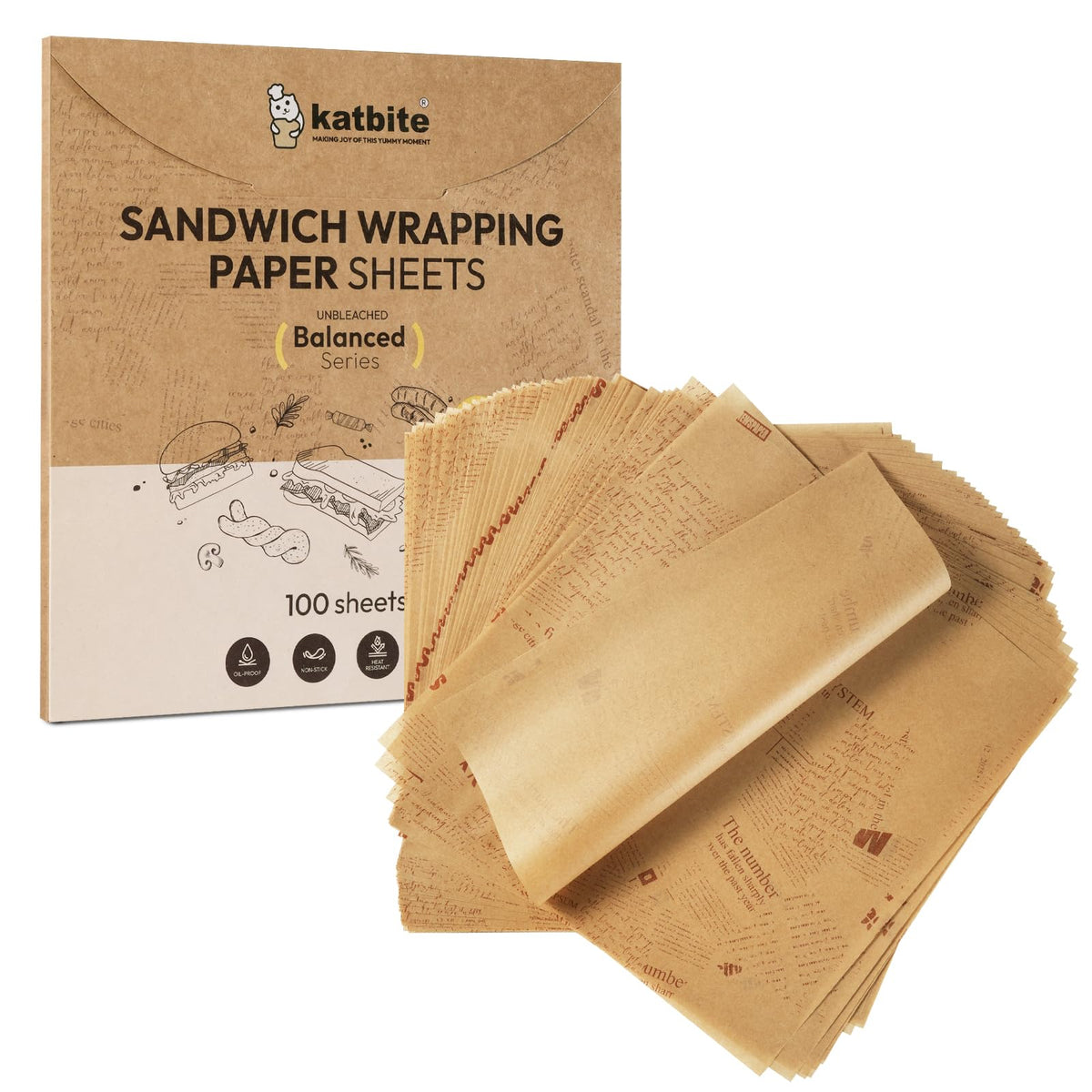 Katbite papel para envolver con apariencia vintage de periódico, ideal para bocadillos y regalos.