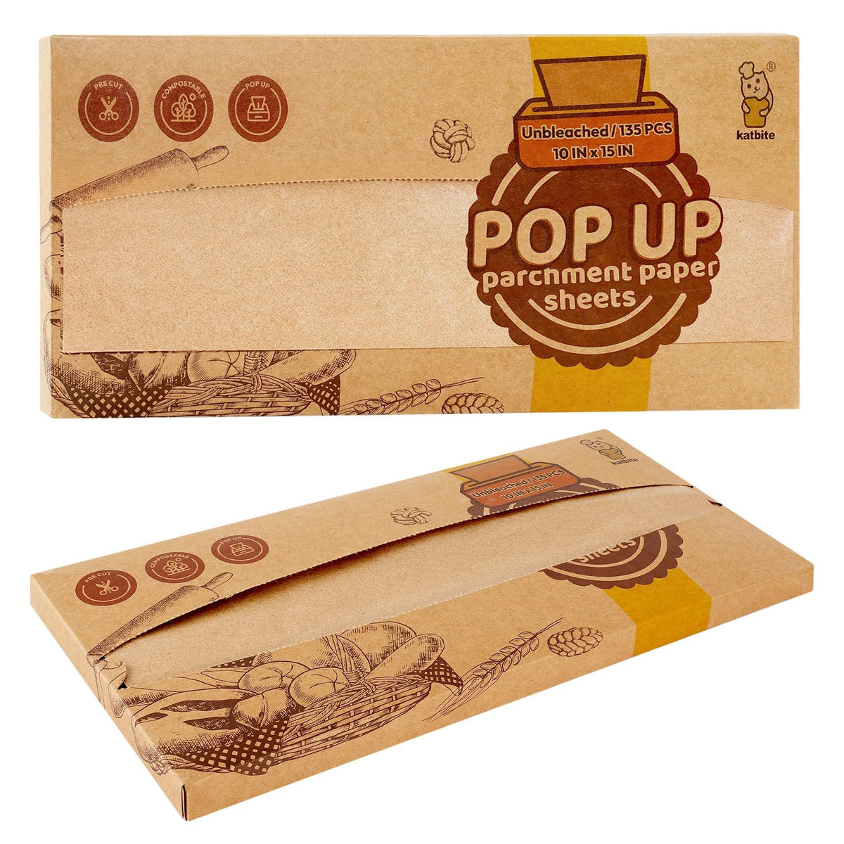 Katbite papel de hornear desplegable, 135 hojas, antiadherente para hornear fácil