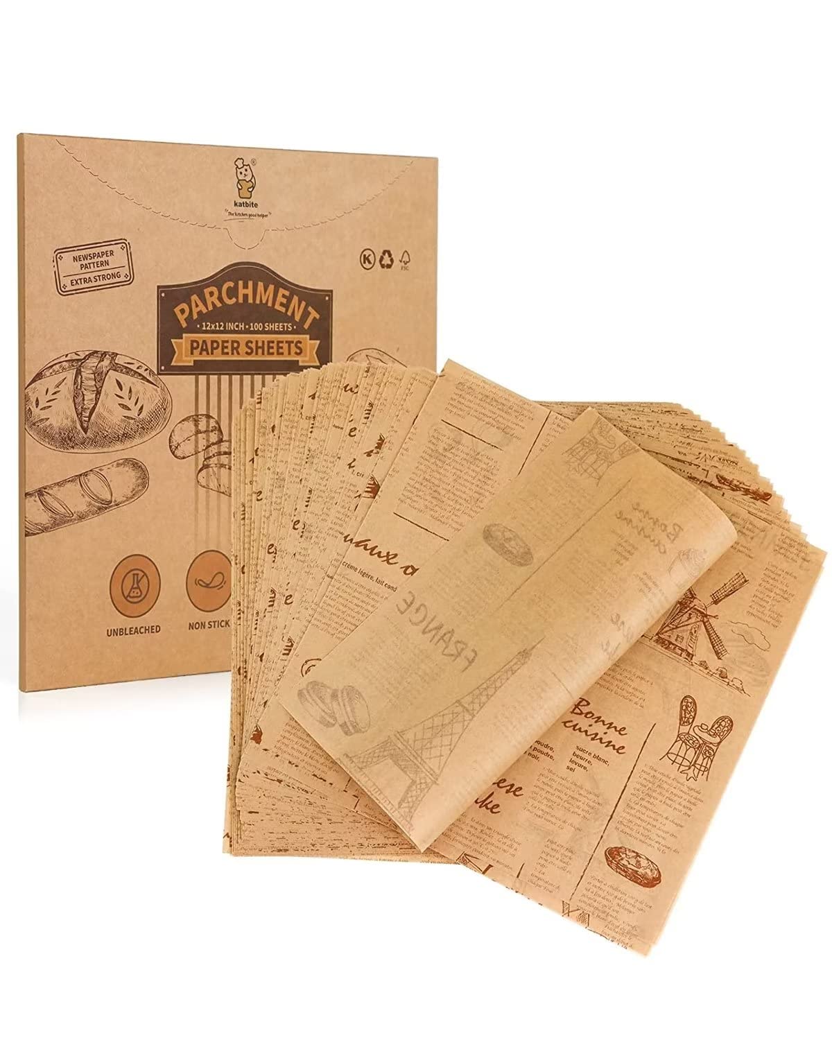 Katbite papel-envolver-sándwiches 12x12, antiadherente y resistente para uso diario.