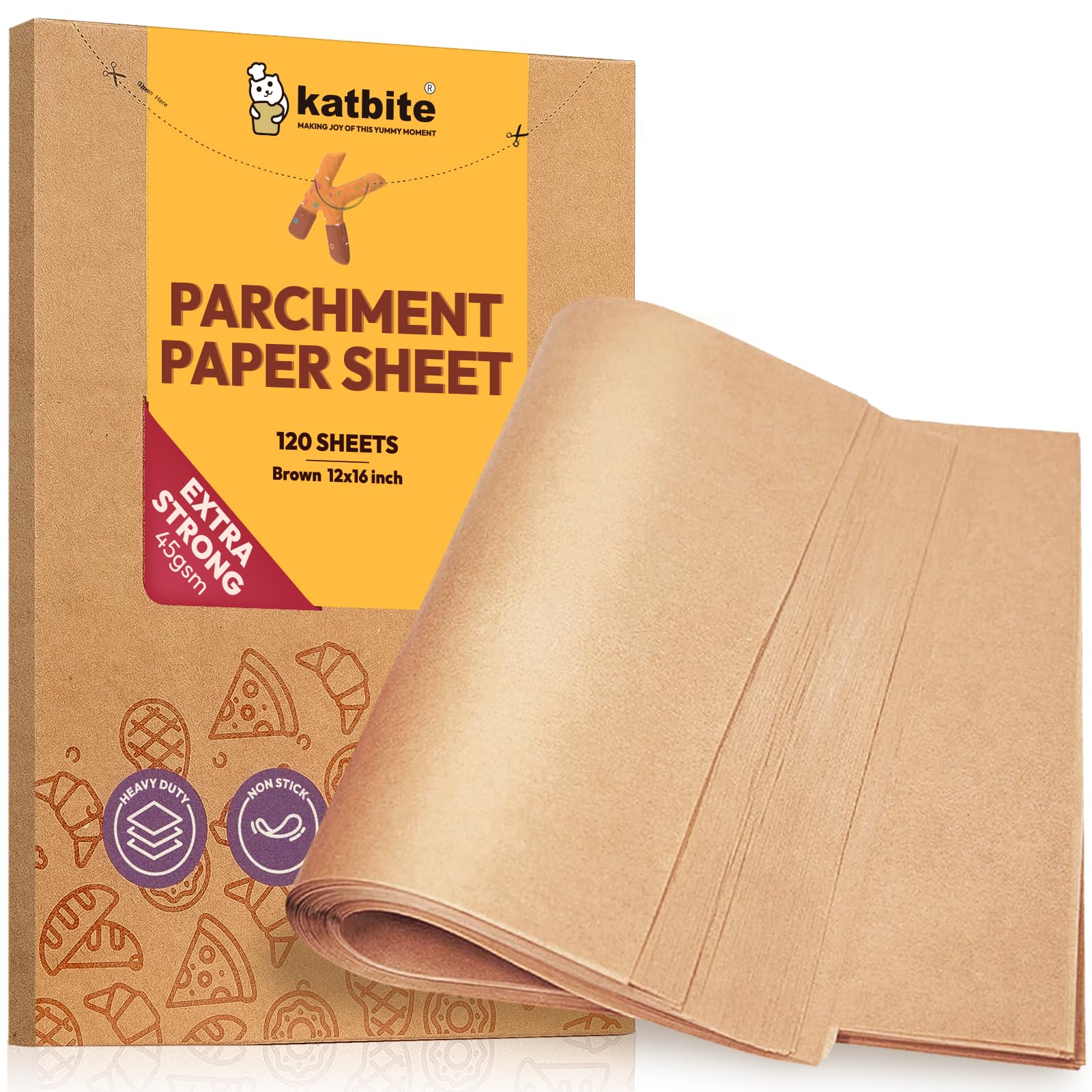 Katbite papel para hornear sin blanquear precortado 12x16 para hornear fácil.