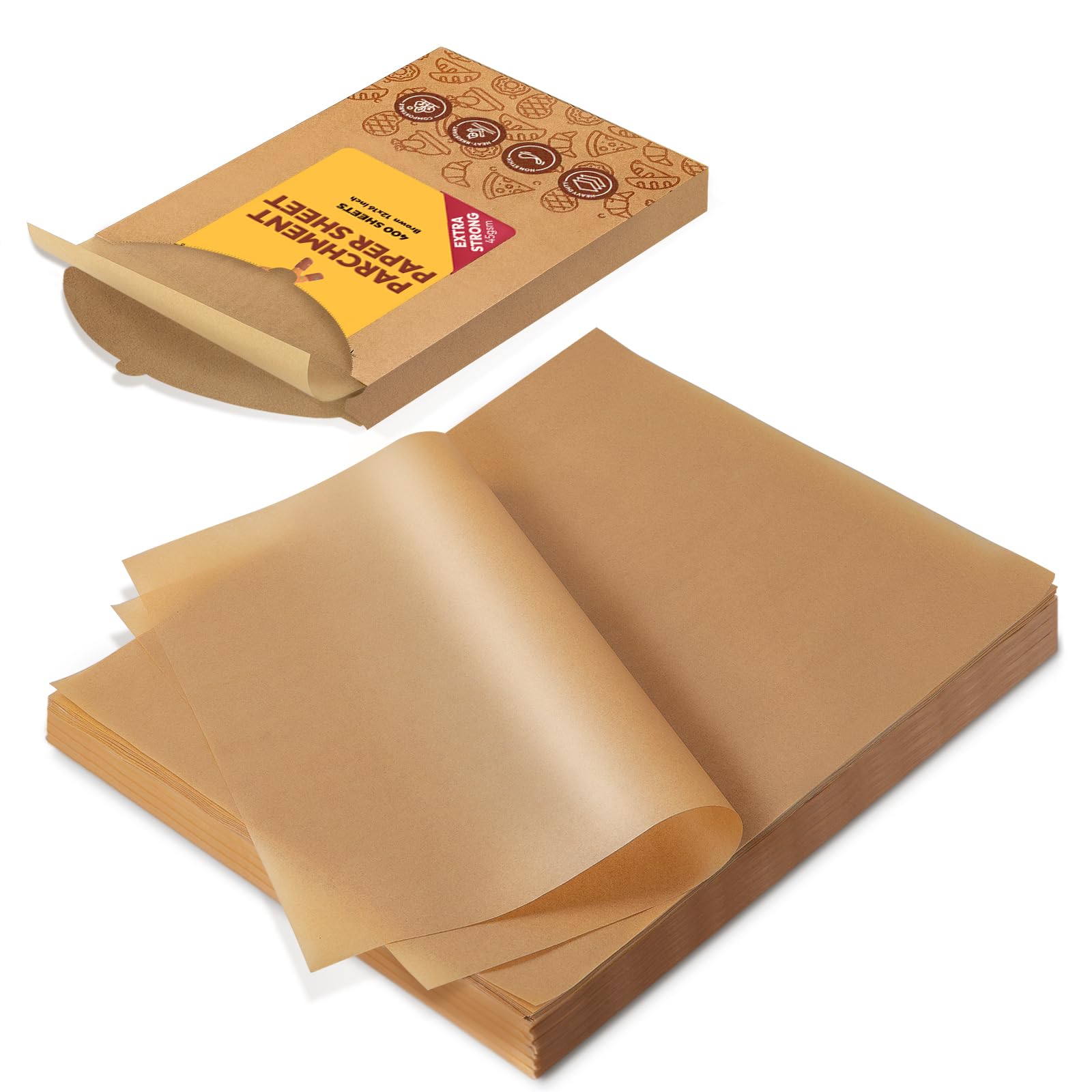 Papel Katbite para hornear 12x16 pre-cortado, ideal para bandejas de medio tamaño sin pegar.