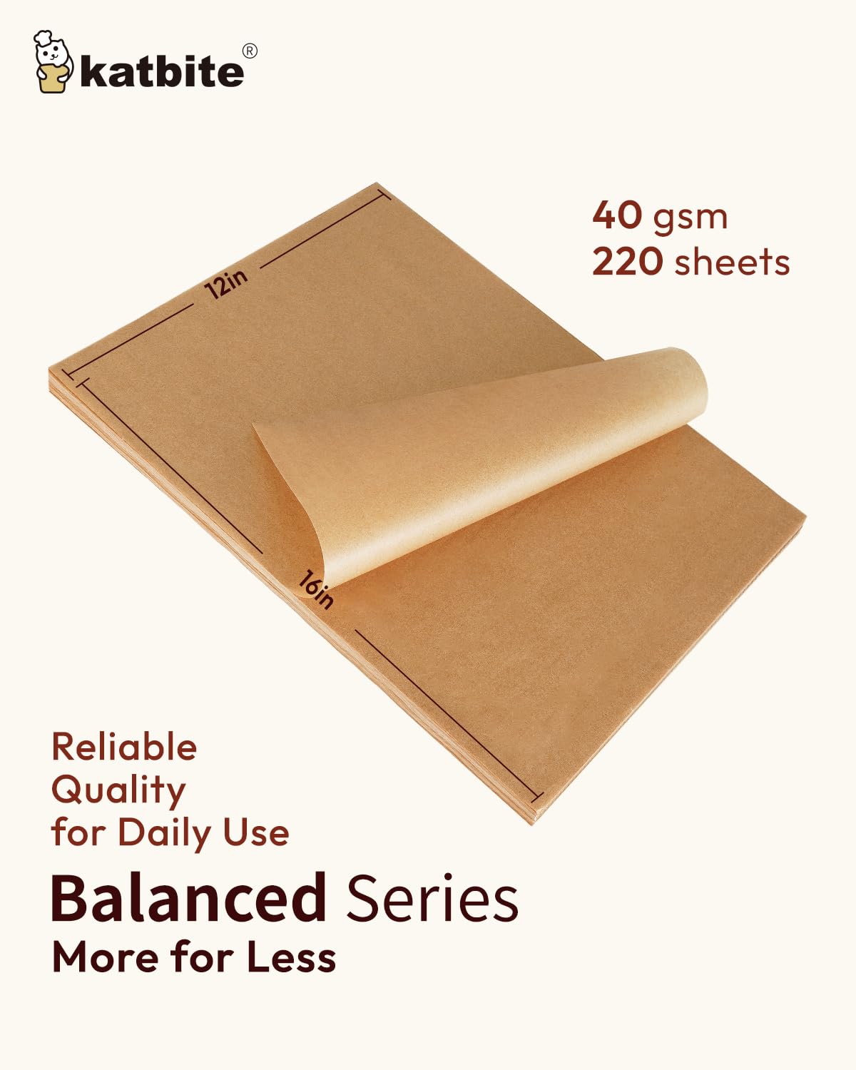 Katbite papel sin blanquear 12x16, opción segura para hornear sin pegarse.