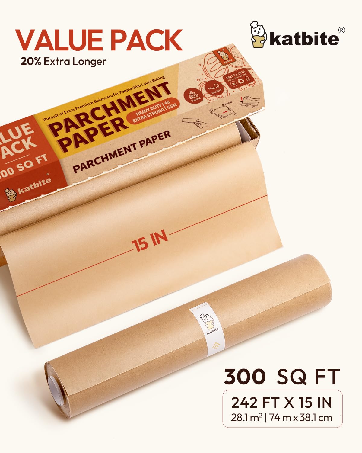 Katbite pergamino alta resistencia 45gsm para mayor durabilidad.