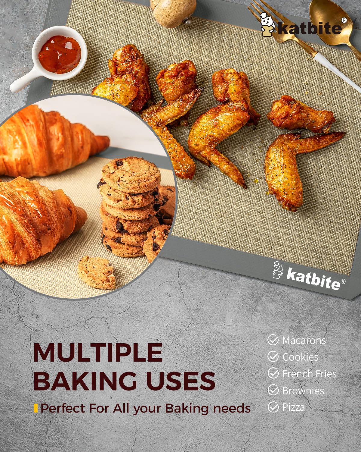 Katbite tapete silicona cuarto-bandeja 11-1-2x8-1-2 uso para magdalenas