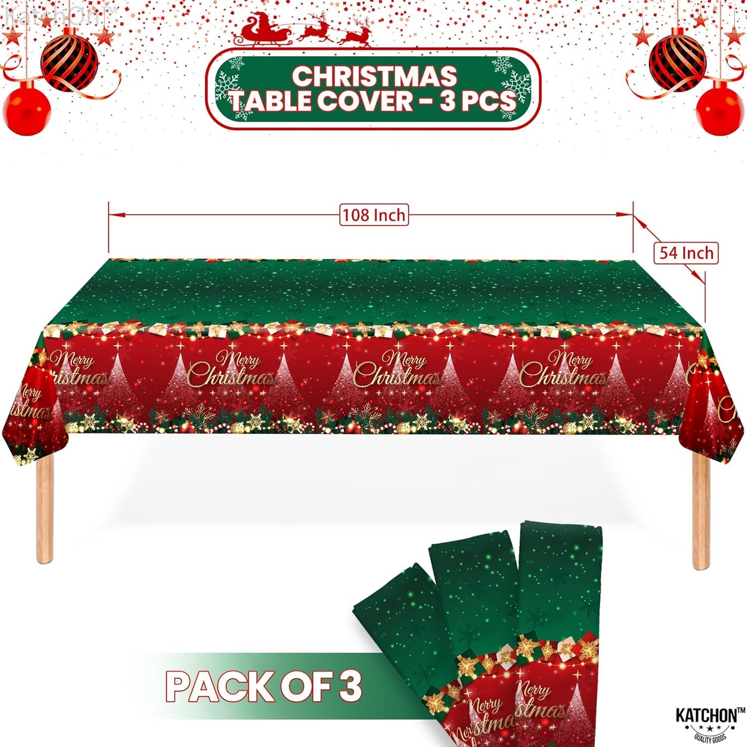 Mantel desechable KatchOn Navidad rojo-verde rectangular 108x54 ideal para fiestas