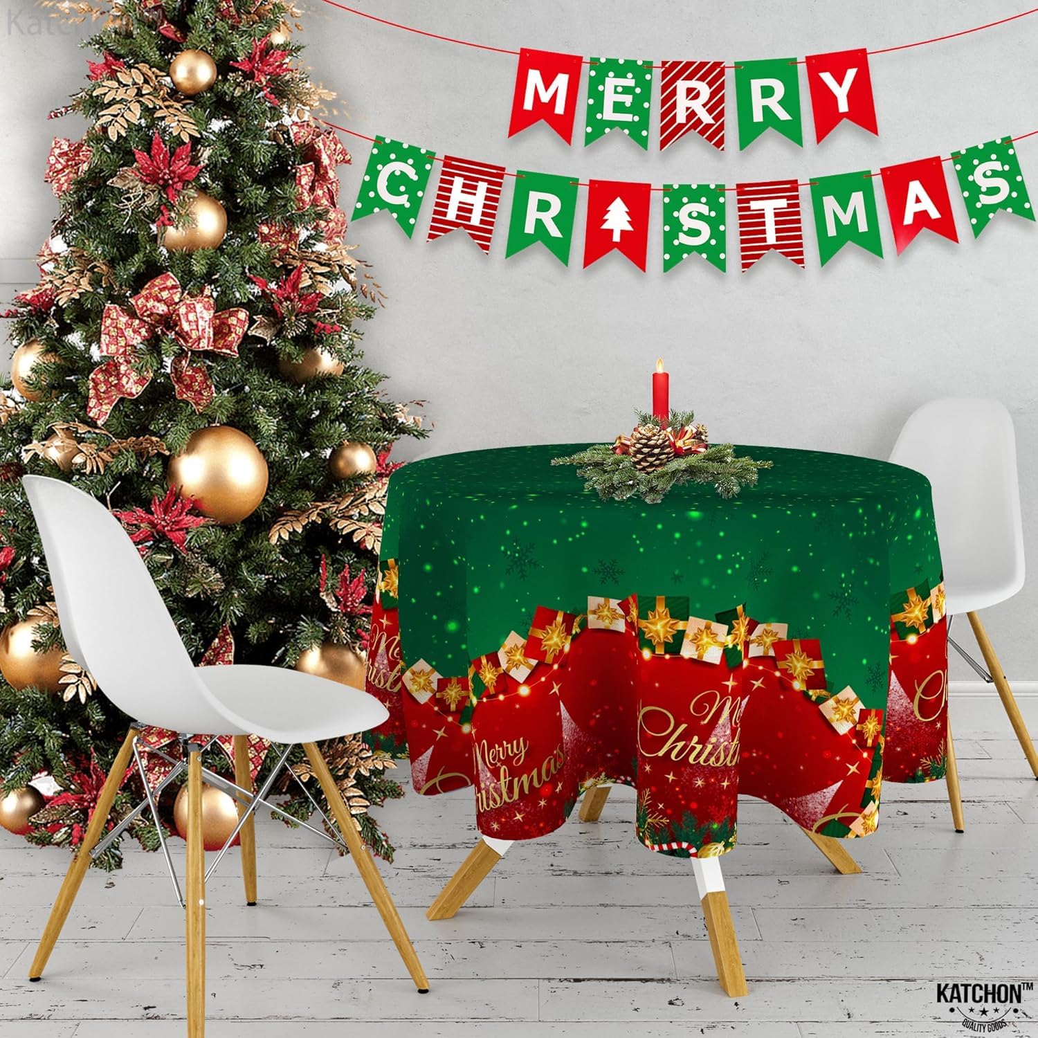 Uso interior y exterior con mantel navideño KatchOn