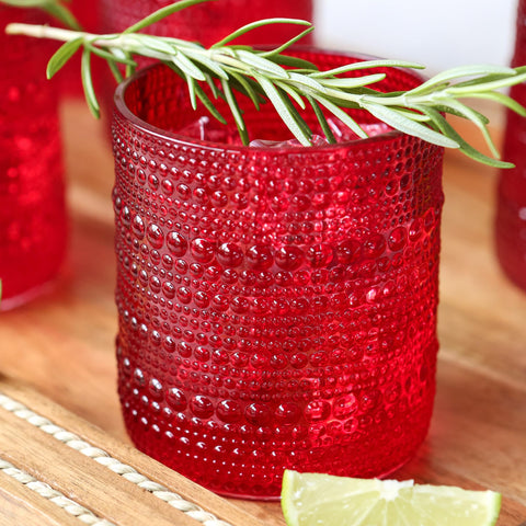 Kate Aspen Vasos rojos con cuentas - Juego vintage de 6 copas de 10 onzas para cócteles, jugos o agua