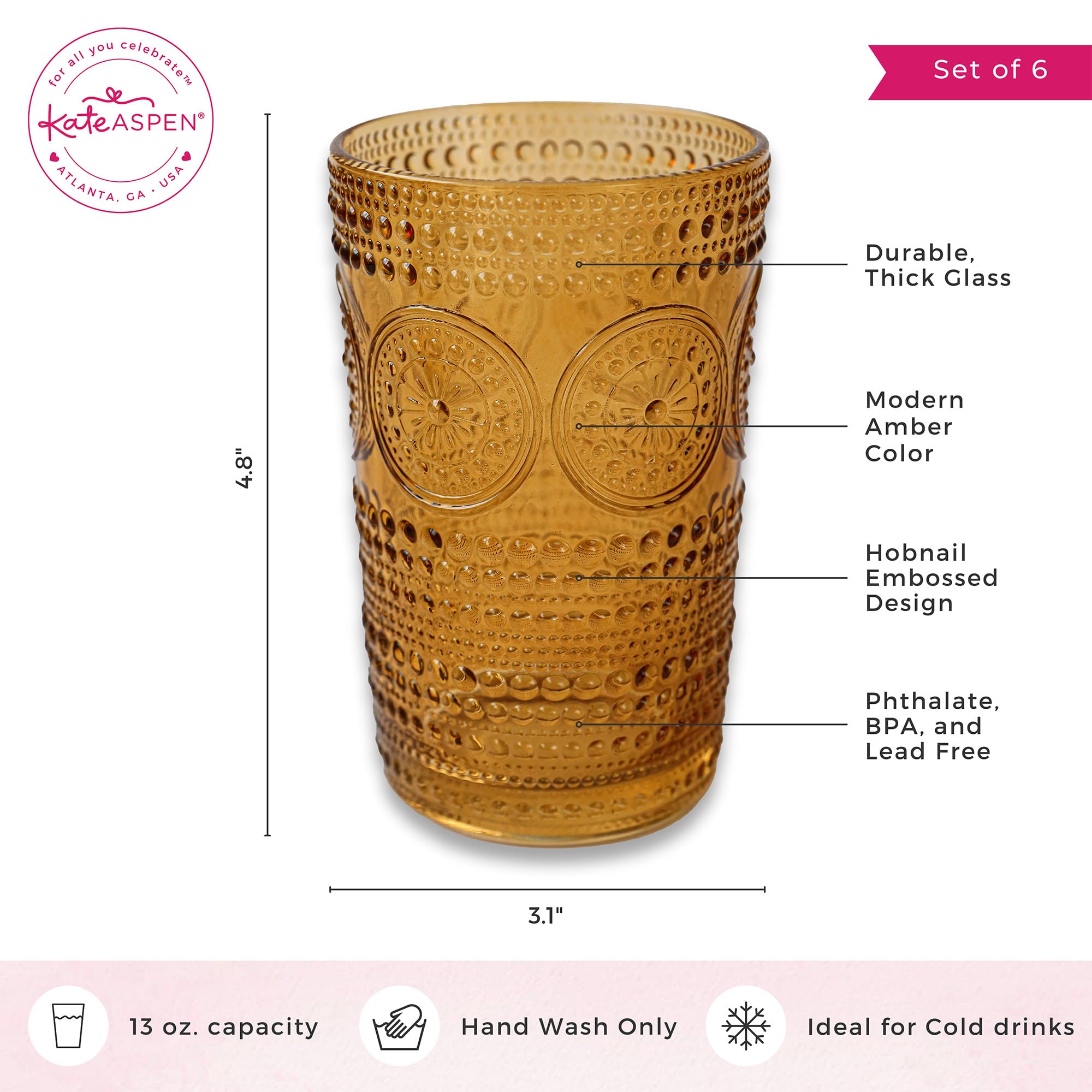 Vasos Kate Aspen listos para regalo en tono ámbar.