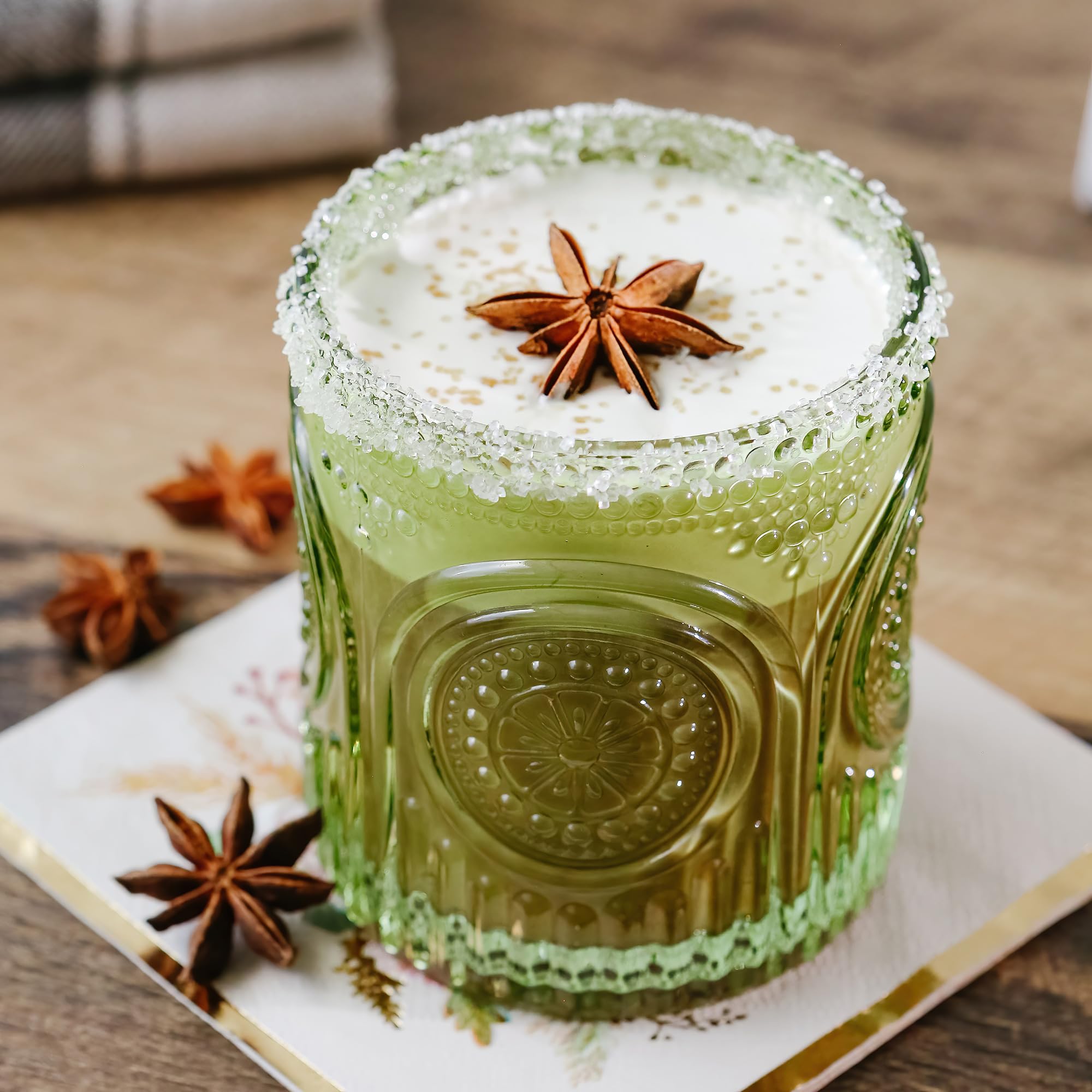 Kate Aspen set de 6 vasos de vidrio verde para bebidas.