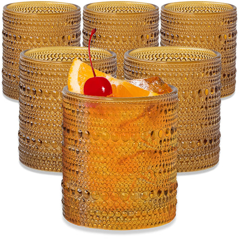 Kate Aspen vasos ámbar texturizados para cocteles elegantes.