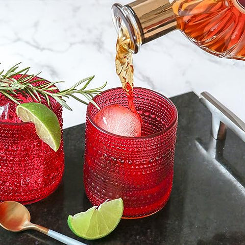 Kate Aspen Vasos rojos con cuentas - Juego vintage de 6 copas de 10 onzas para cócteles, jugos o agua