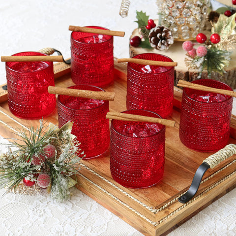 Kate Aspen Vasos rojos con cuentas - Juego vintage de 6 copas de 10 onzas para cócteles, jugos o agua