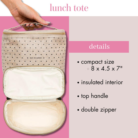 kate spade new york cierre zip doble, muestra seguridad y facilidad para viajar con comida.