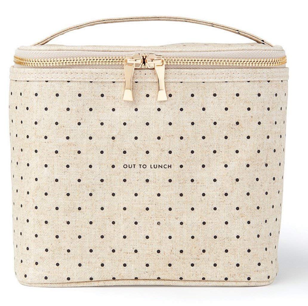 kate spade new york bolsa de almuerzo aislada Deco Dots frontal, ideal para llevar el almuerzo con estilo diario.