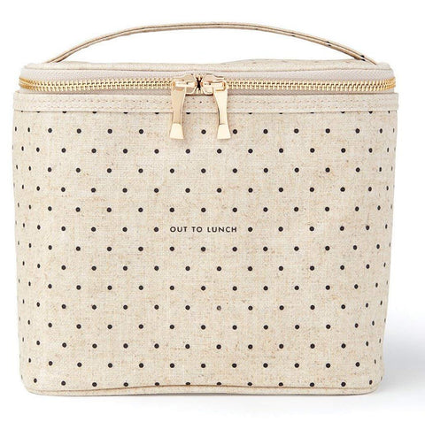 kate spade new york bolsa de almuerzo aislada Deco Dots frontal, ideal para llevar el almuerzo con estilo diario.