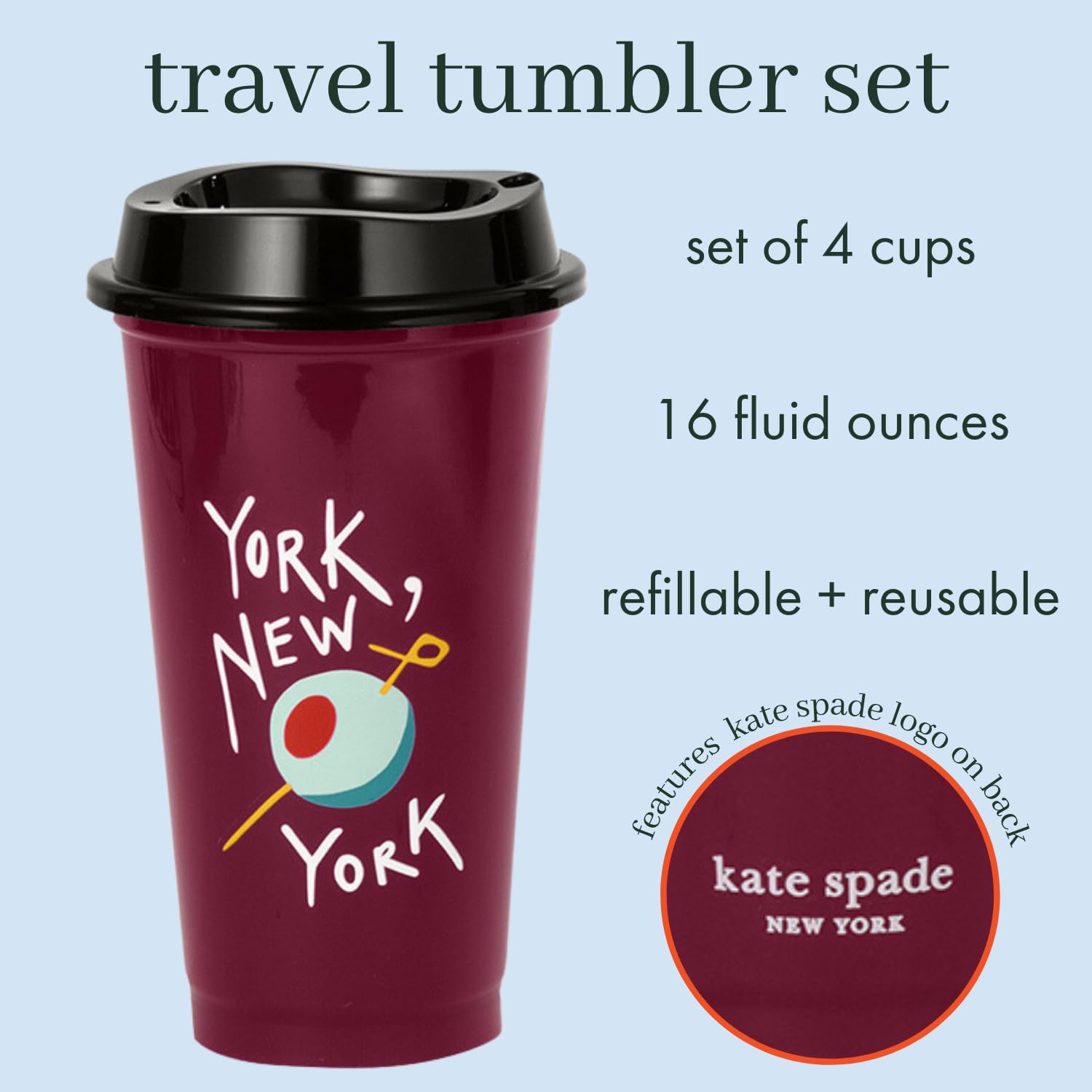 kate spade new york copas de viaje reutilizables con tapa y diseño para la oficina