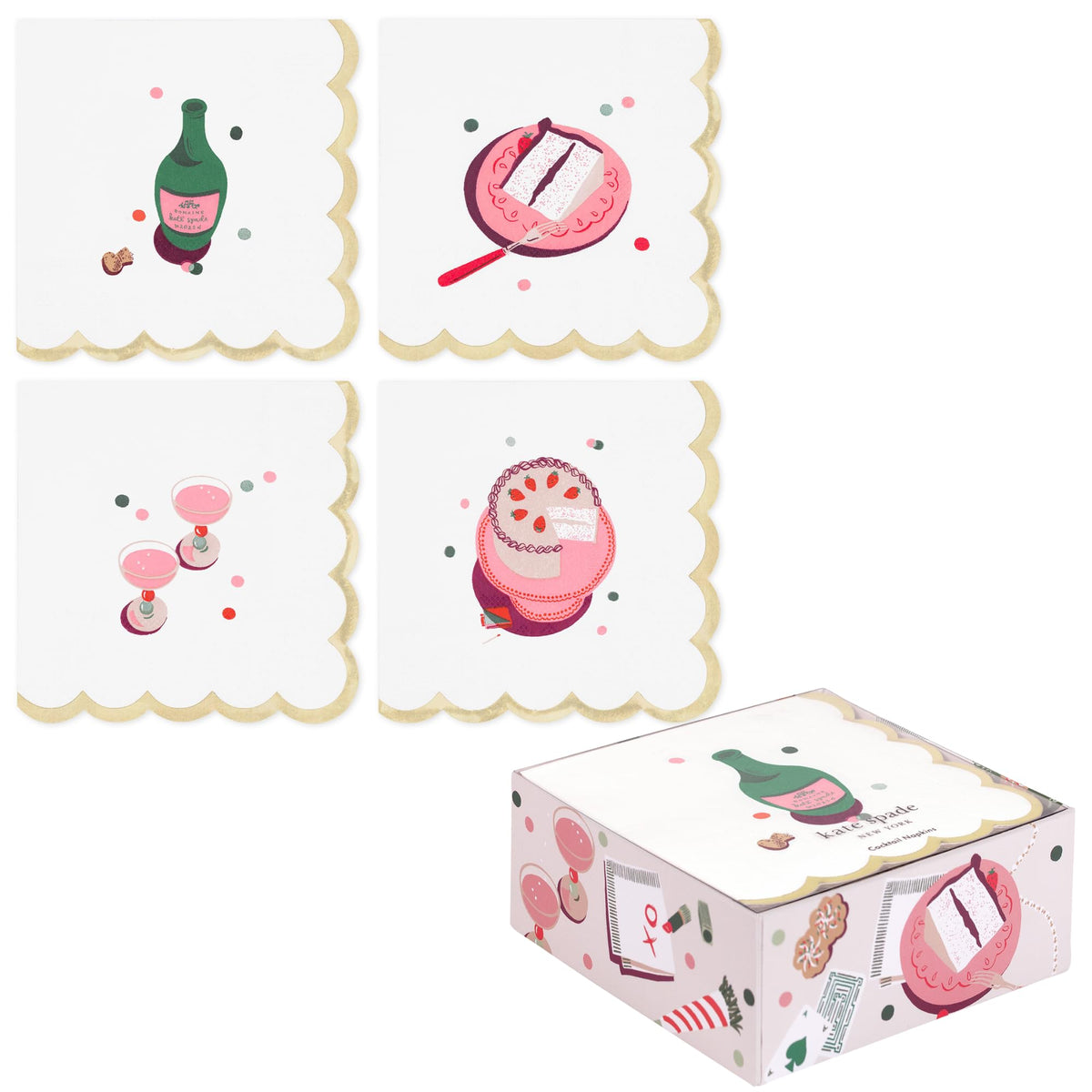 kate spade new york, servilletas decorativas con diseño festivo y borde festoneado para reuniones elegantes