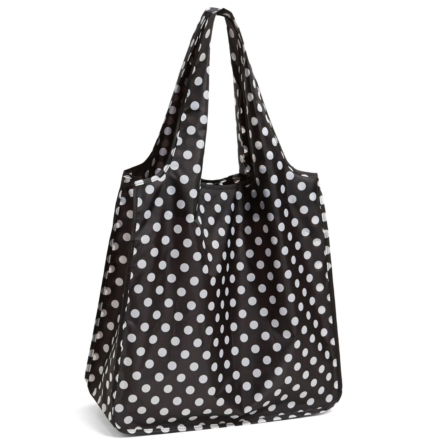 Kate Spade New York tote reutilizable con lunares negros, elegante para compras.