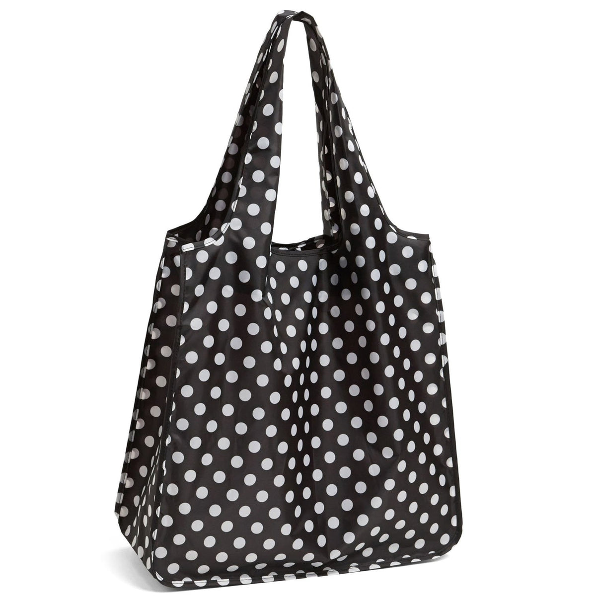Kate Spade New York tote reutilizable con lunares negros, elegante para compras.