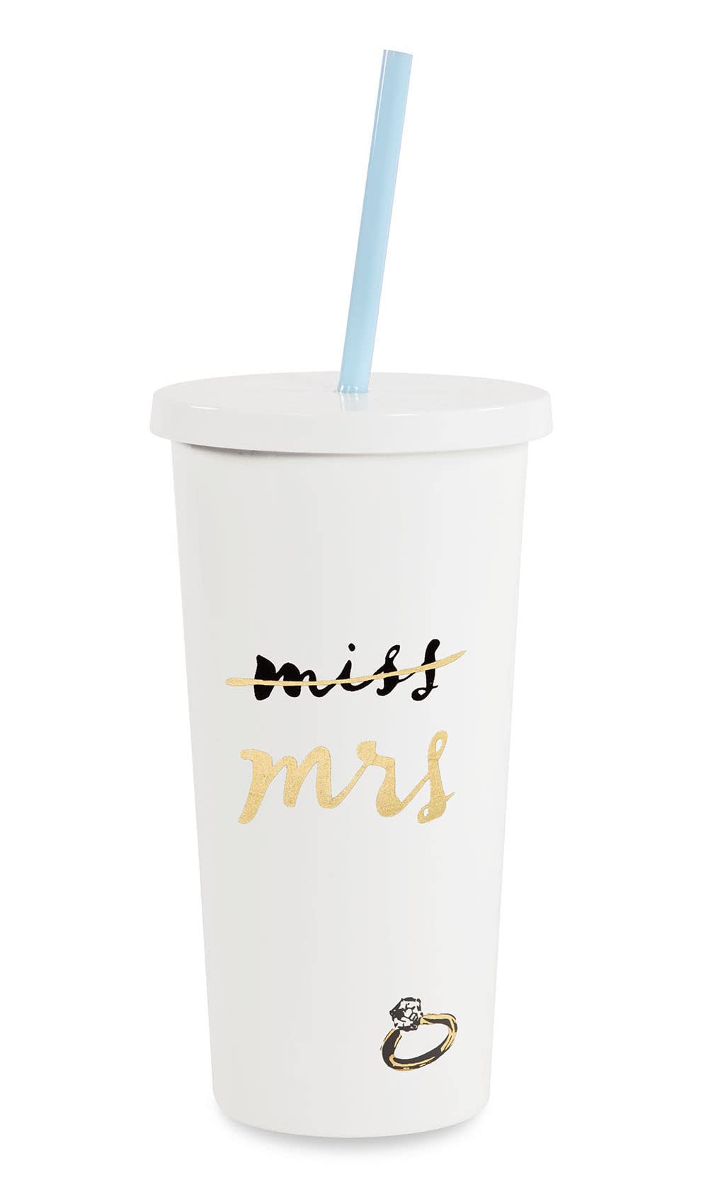 Tumbler acrílico Kate Spade New York para novia, frontal blanco, mantiene bebidas frías.