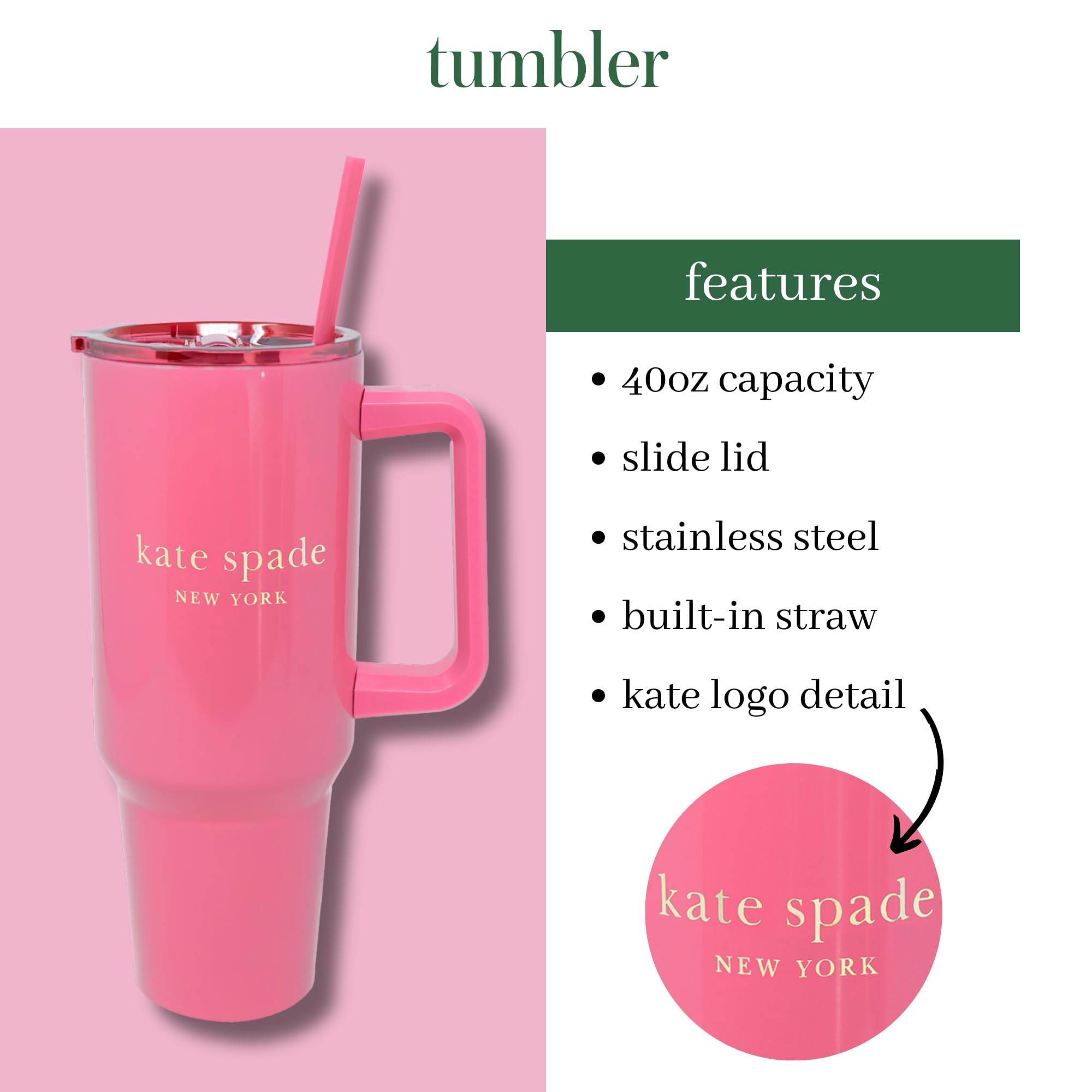 kate spade new york vaso 40 onzas acero inoxidable, libre de BPA, plomo y ftalatos.