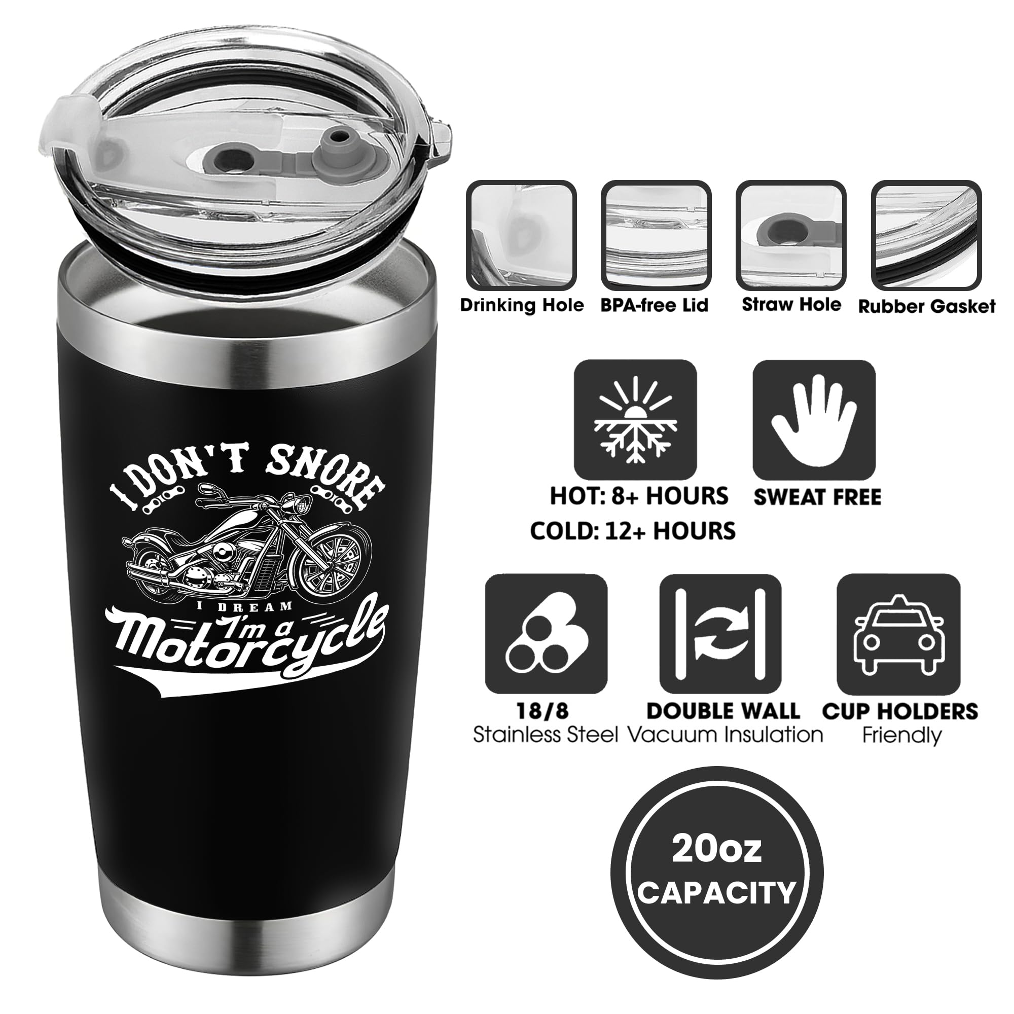 Katladiz vaso termico de acero inoxidable para moto, 20 oz.
