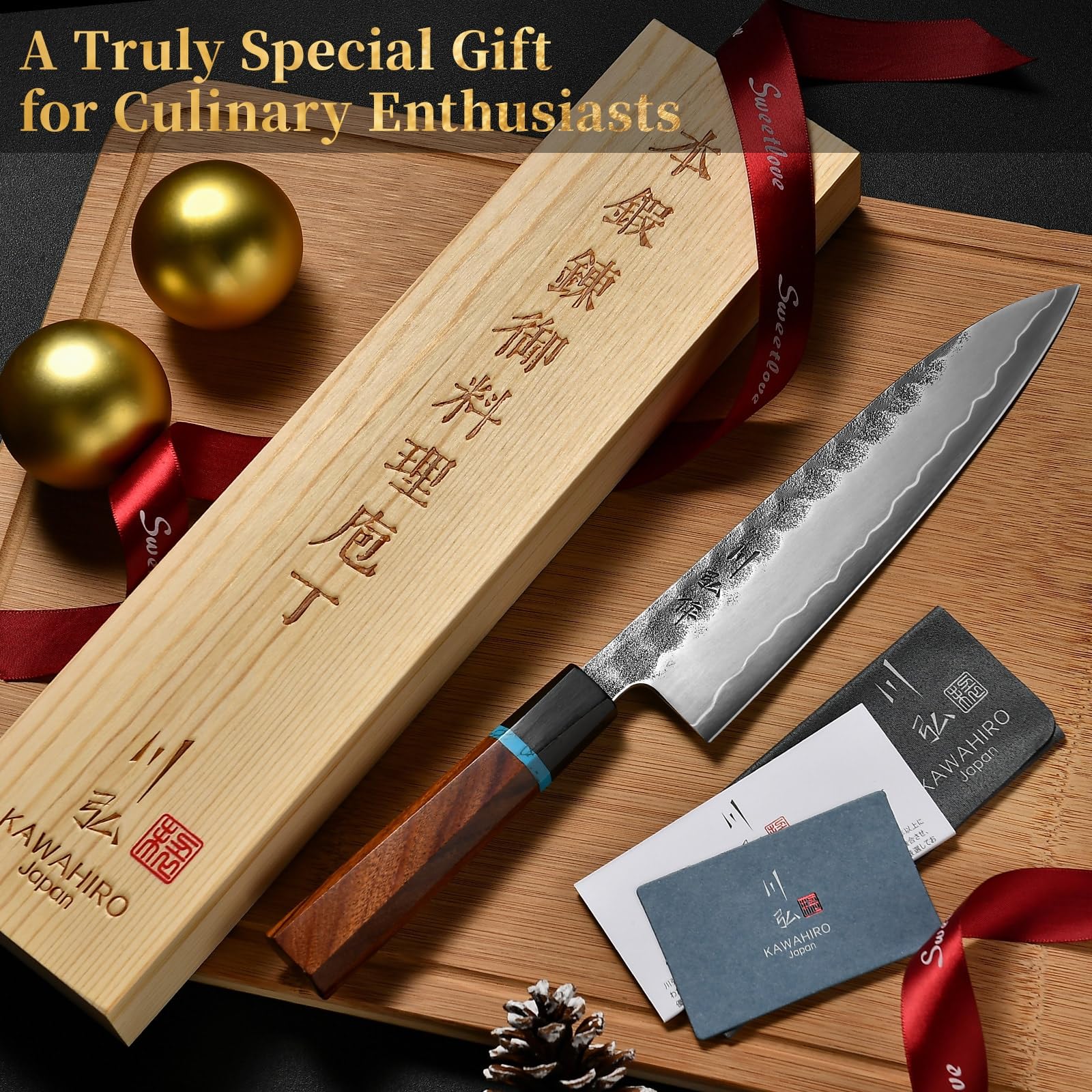 Cuchillo Kawahiro con filo VG10, acero inoxidable y rendimiento duradero.