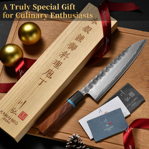 Cuchillo Kawahiro con filo VG10, acero inoxidable y rendimiento duradero.