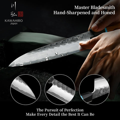 Arte forjado Kawahiro: cuchillo de tres capas con dureza y belleza.