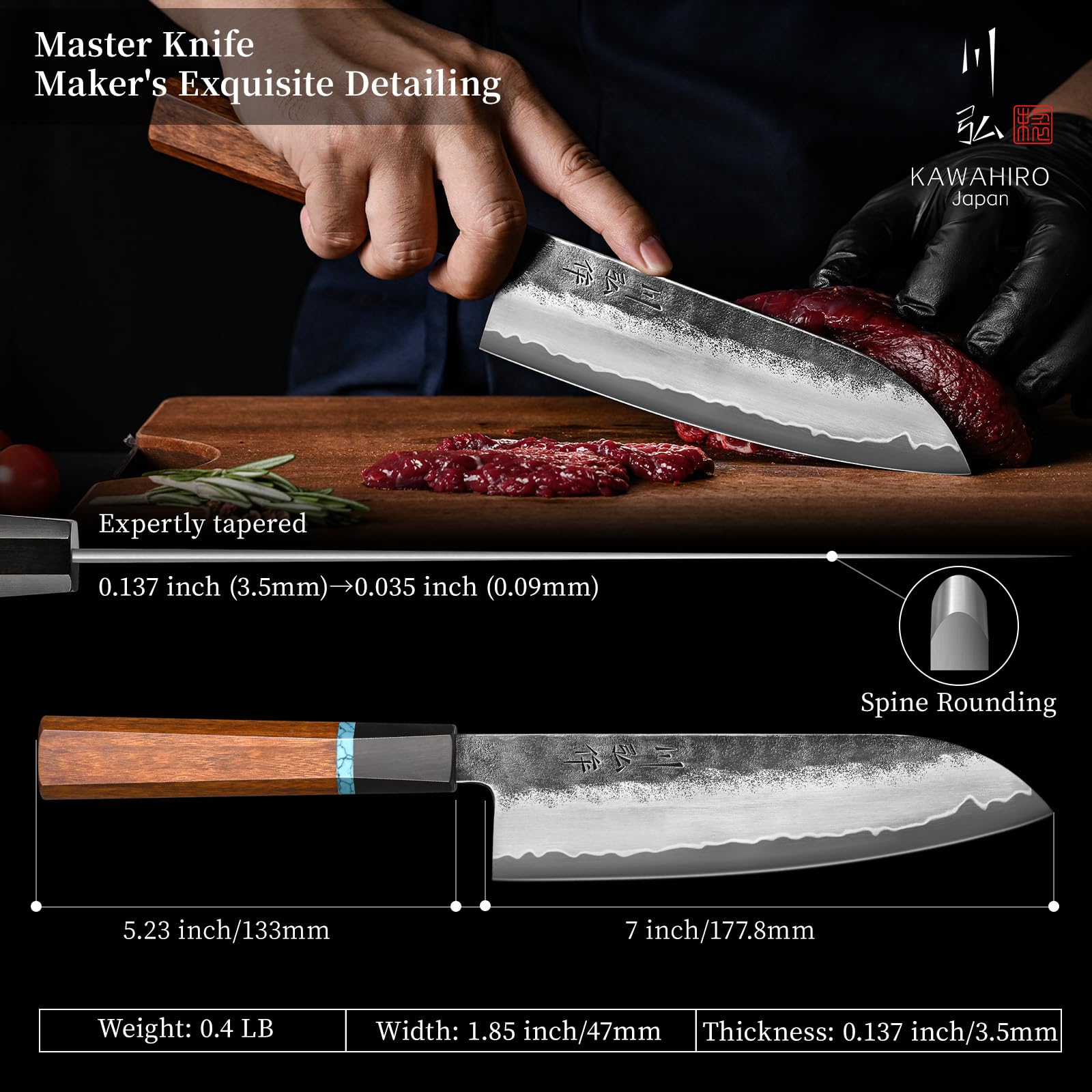 KAWAHIRO Santoku: caja regalo de madera para presentación elegante.
