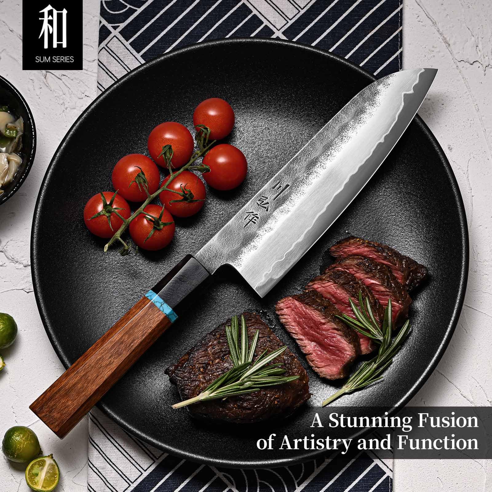 KAWAHIRO Santoku: mango exótico en ébano y turquesa para agarre cómodo.