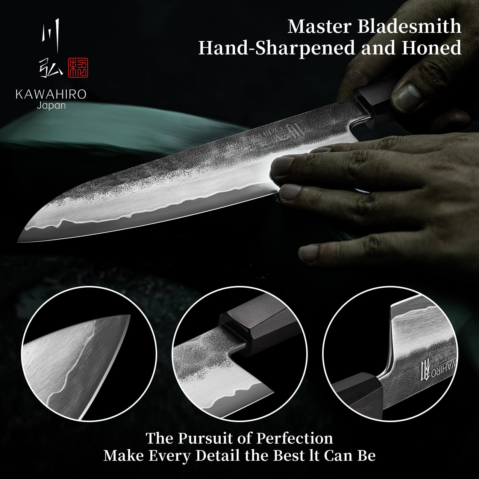 KAWAHIRO Santoku: peso equilibrado para movimientos suaves en la cocina.