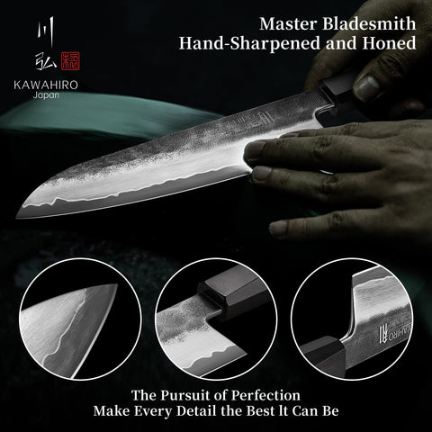 KAWAHIRO Santoku: peso equilibrado para movimientos suaves en la cocina.