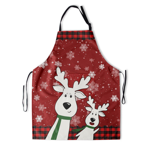 Delantal Kawani navideño con alce y bolsillos, ideal para cocinar.