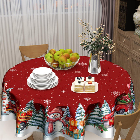 Mantel Kawani árbol nevado, ideal para reuniones familiares en invierno.