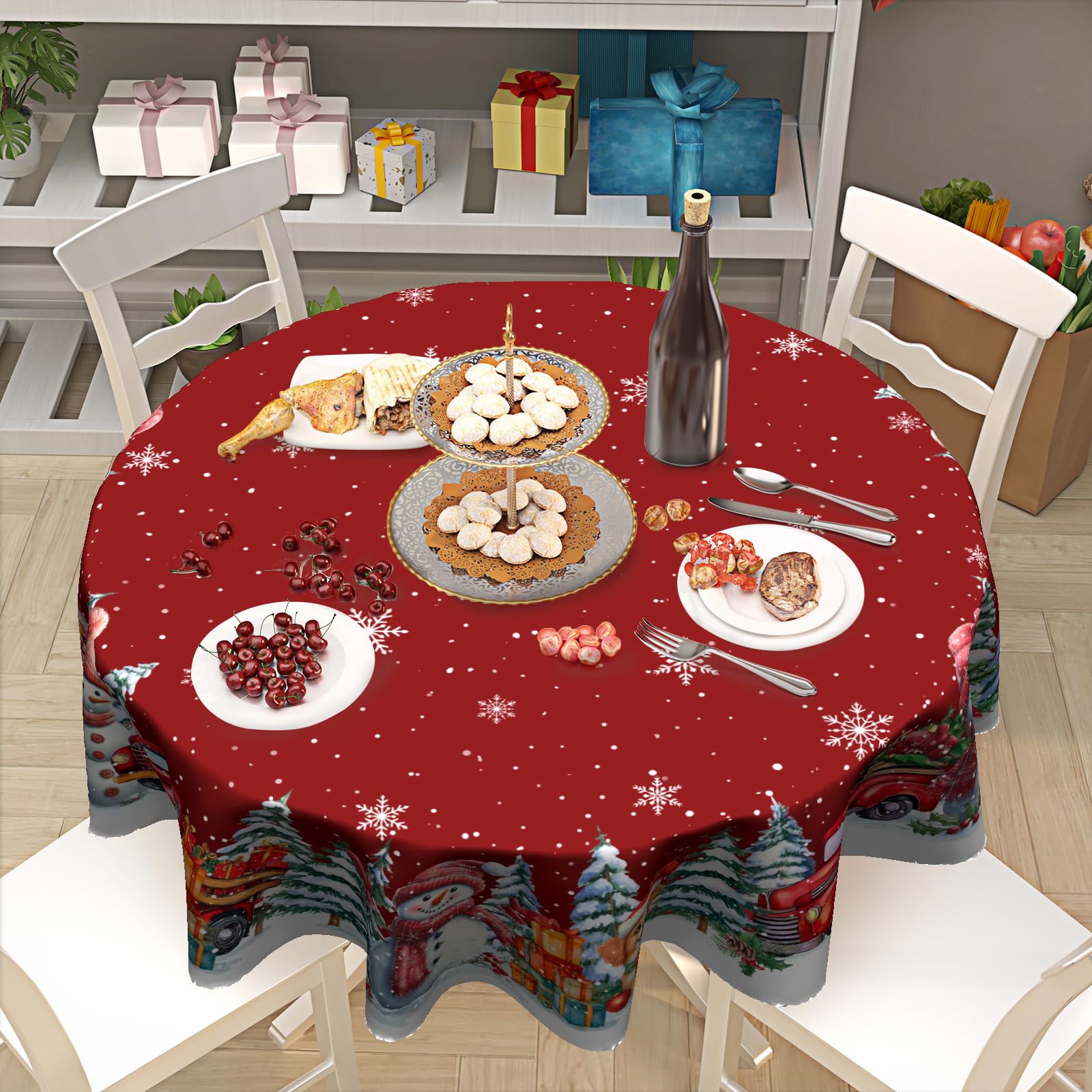 Mantel Kawani copos de nieve, elegante decoración para fiestas y cenas.