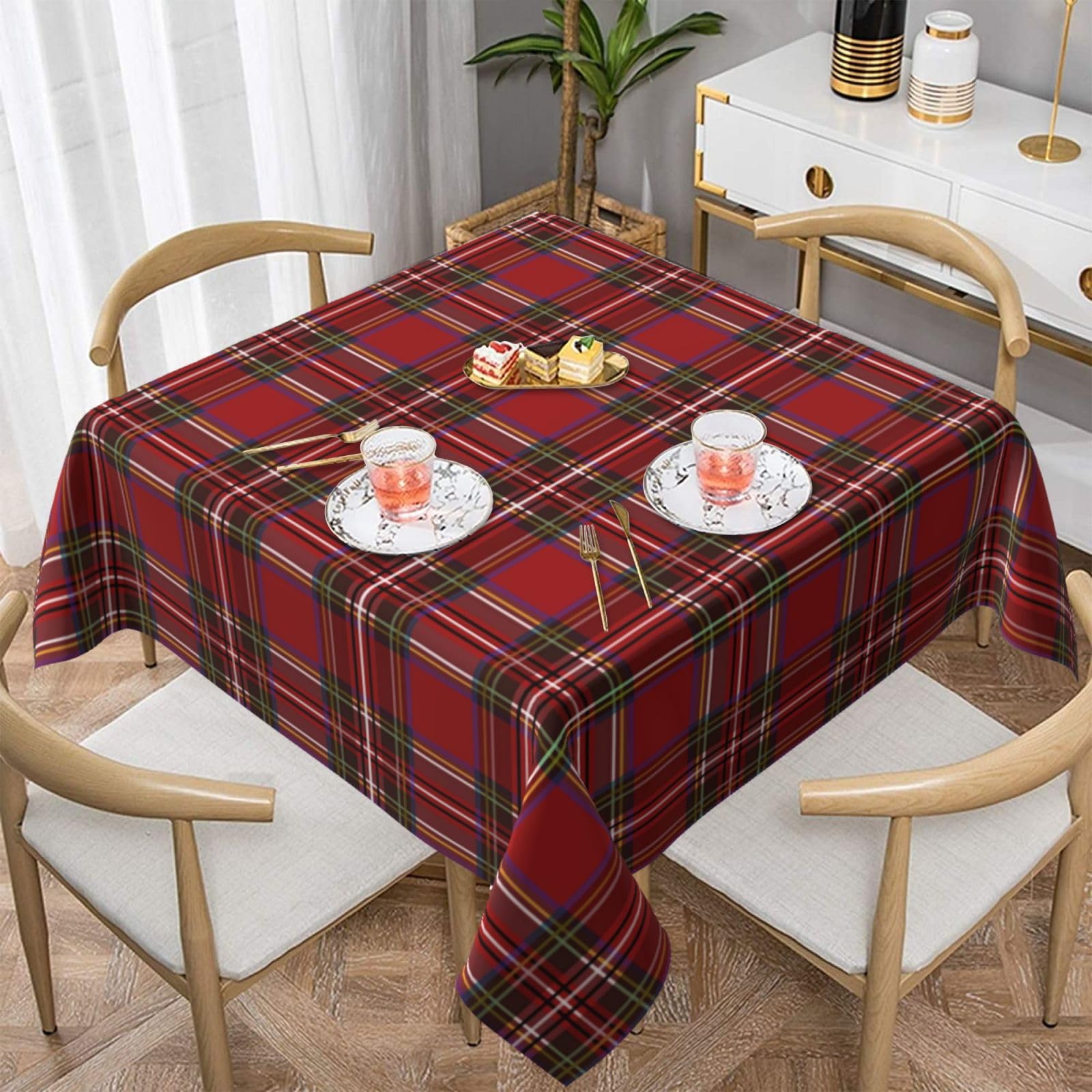 Mantel Kawani cuadrado 54 pulgadas con cuadros rojos para fiestas