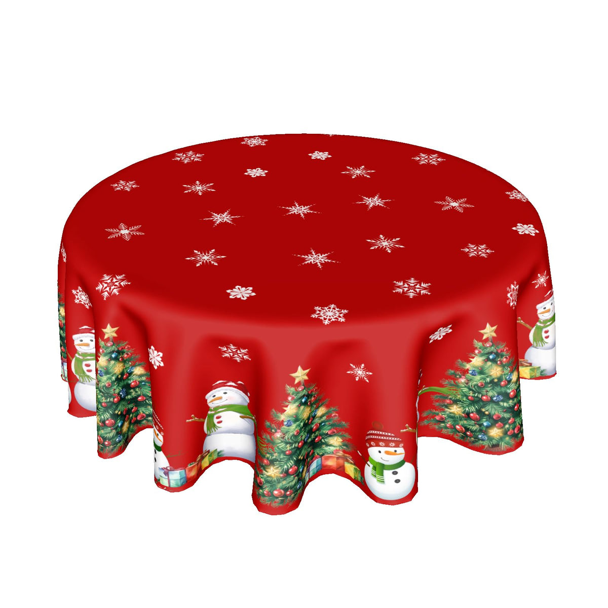 Mantel Kawani navidad redondo 60 pulgadas con arboles y regalos, ideal para decorar la mesa.