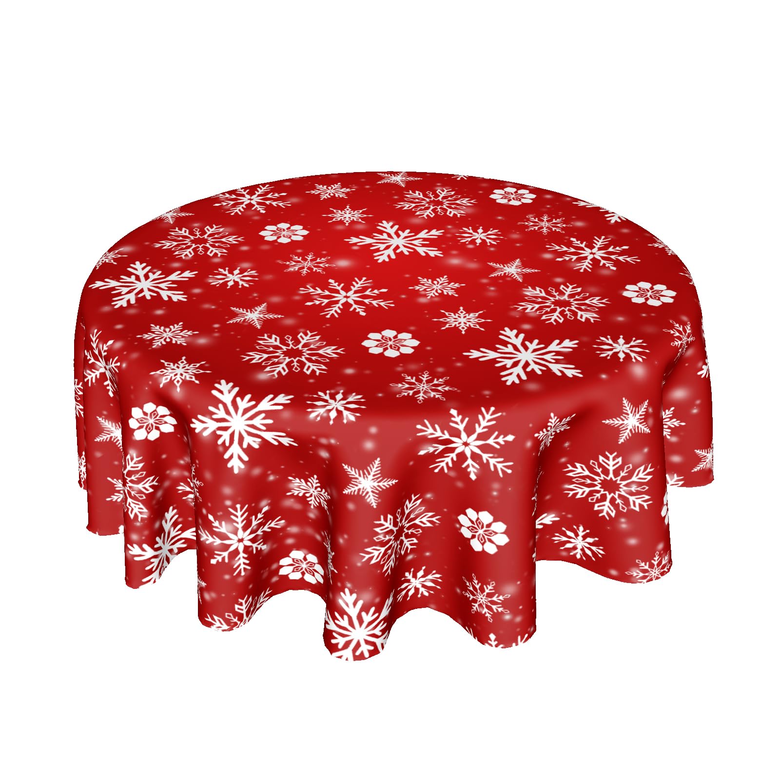 Mantel Kawani navideño redondo de 60 pulgadas sobre mesa para cenas festivas.