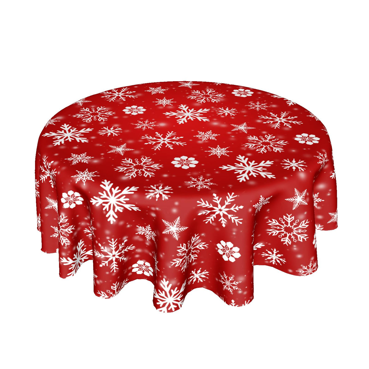 Mantel Kawani navideño redondo de 60 pulgadas sobre mesa para cenas festivas.