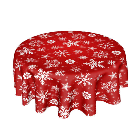 Mantel Kawani navideño redondo de 60 pulgadas sobre mesa para cenas festivas.