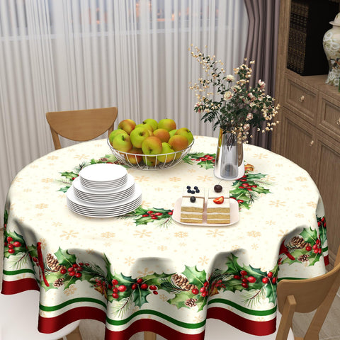 Mantel redondo Kawani con dibujo de nieve, estilo festivo.