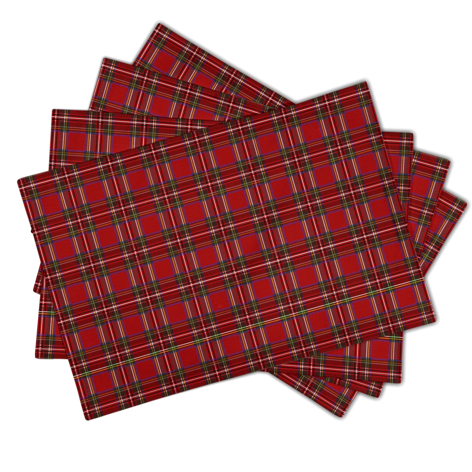 Manteles Kawani con diseño buffalo plaid, ambiente festivo en el comedor.