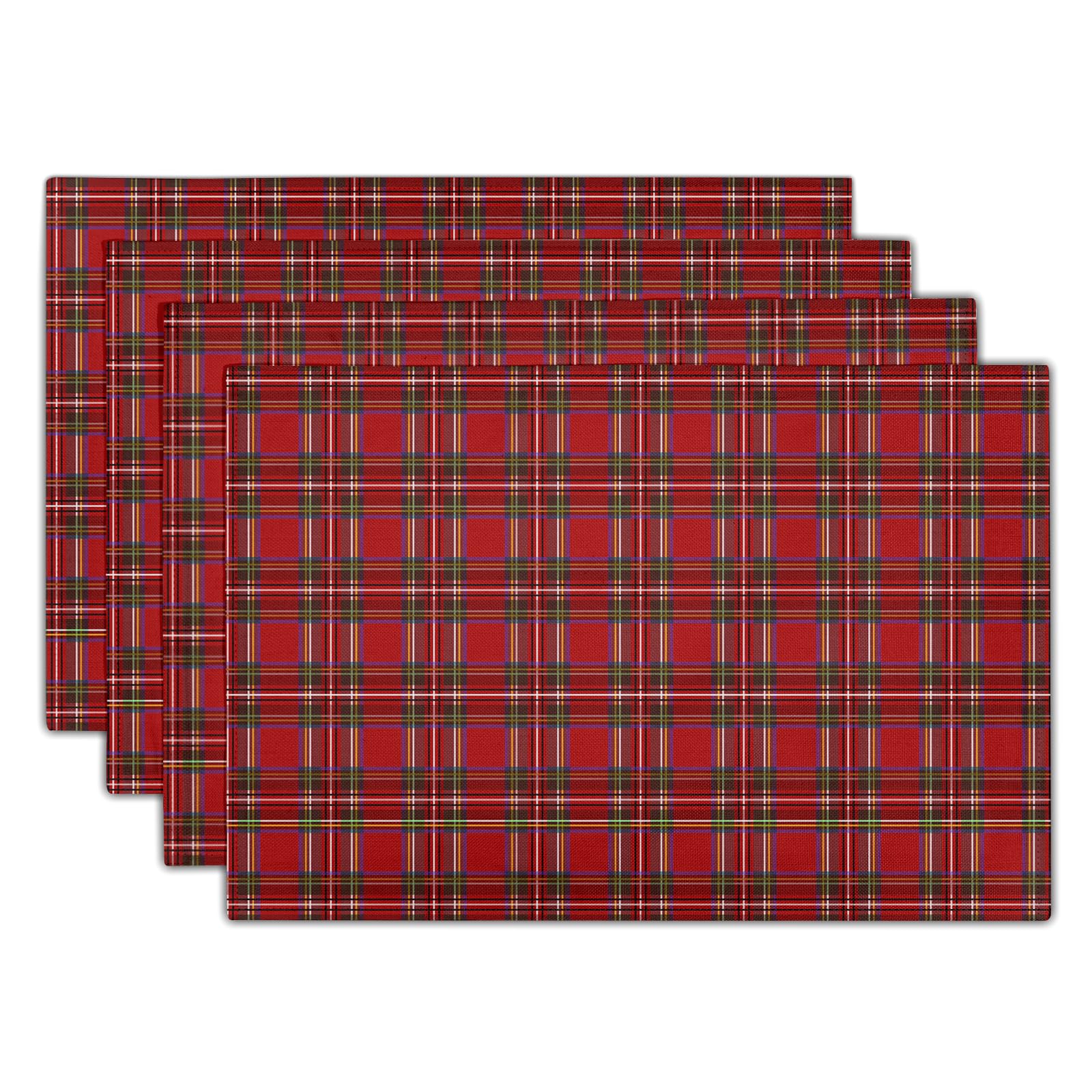 Manteles Kawani con cuadros rojos y negros, ideal para cena navideña elegante.