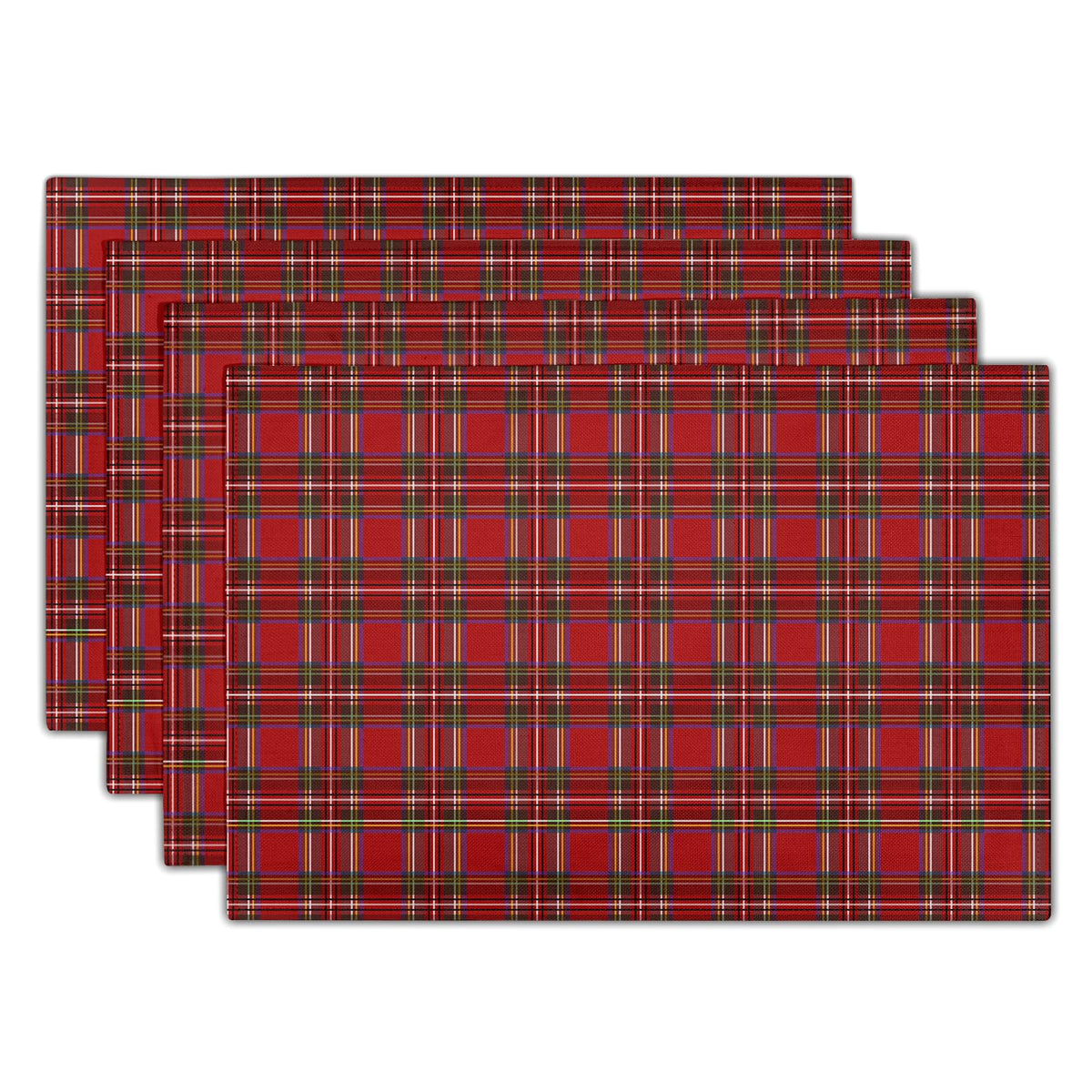 Manteles Kawani con cuadros rojos y negros, ideal para cena navideña elegante.