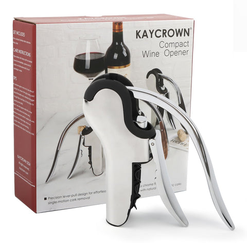 Kaycrown abridor de vino con palanca vertical y cortador integrado, facilita abrir botellas sin esfuerzo.