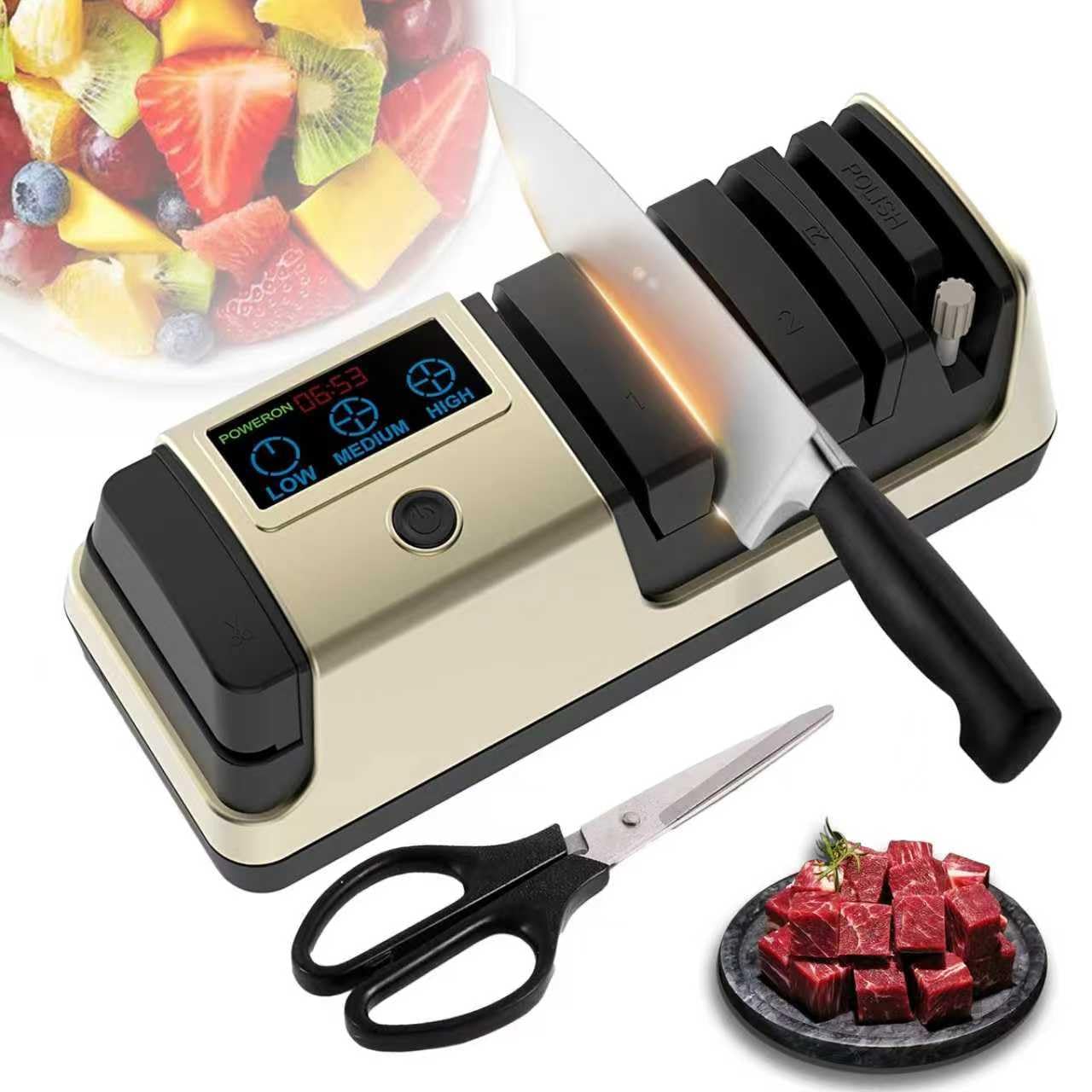 Kazrbep afilador eléctrico 5 en 1 con LCD, ideal para mejorar el filo de tus cuchillos
